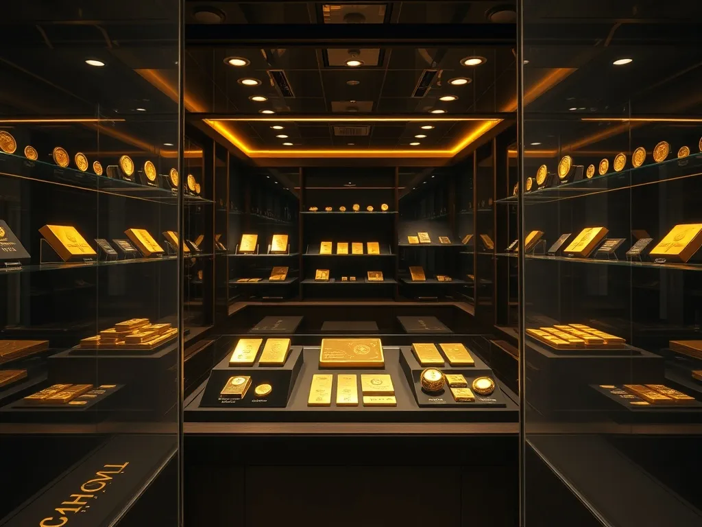 A professional display case in a high-end bullion dealer sho